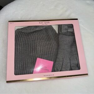 NWT Kate Spade Bow Beanie Glove Heather Gray Christmas Holiday Gift Set Logo